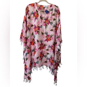 Swimsuits For All Floral Tassel Pink Swim Cover-Up Tunic Size 6/8 NWTS Pull Over